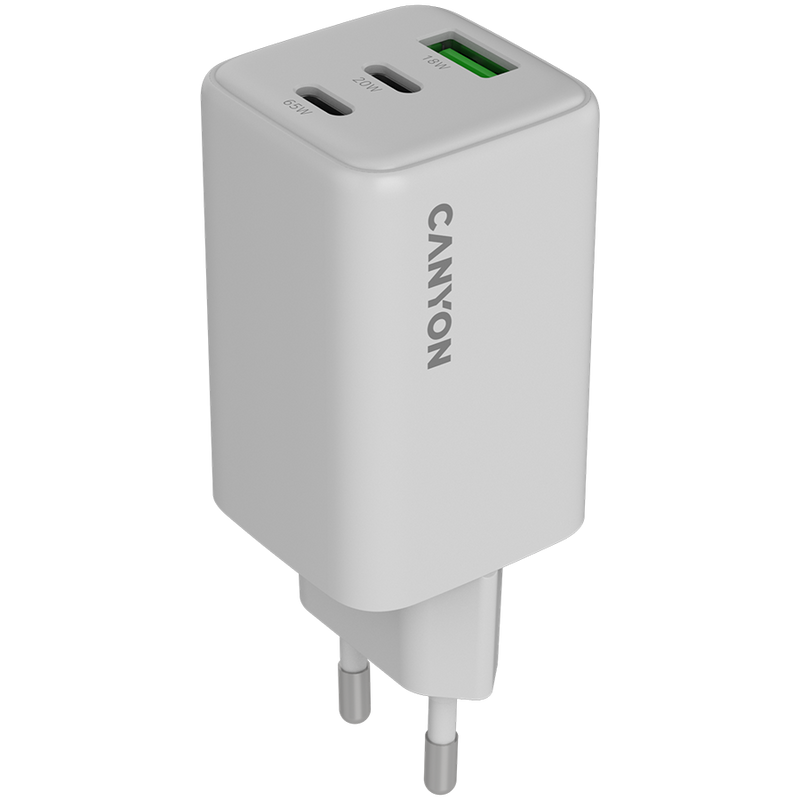 CANYON CU65ACC GaN 65W Charger 2xPD 1xQC White