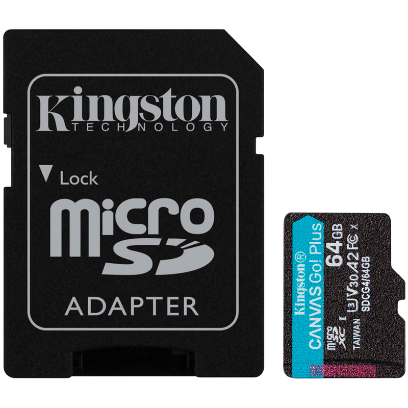 Kingston Canvas Go! Plus 64GB microSDXC A2 U3 V30 + SD ადაპტერი