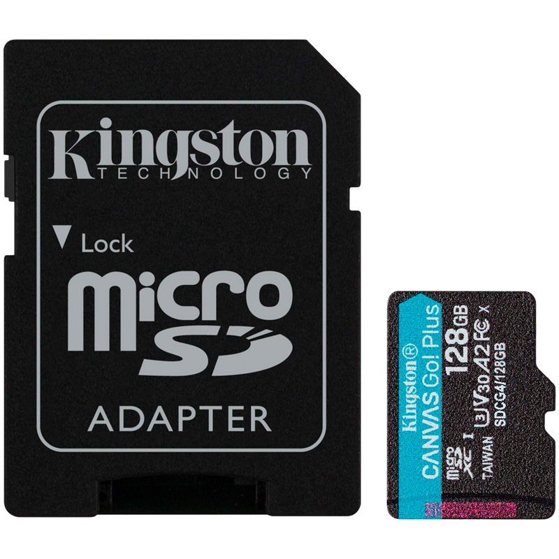 Kingston Canvas Go! Plus 128GB microSDXC A2 U3 V30 + SD ადაპტერი