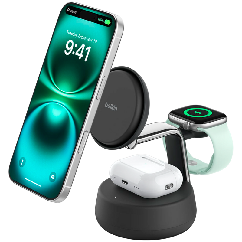BELKIN 25W Qi2 3-in-1 Wireless Charging Stand Black