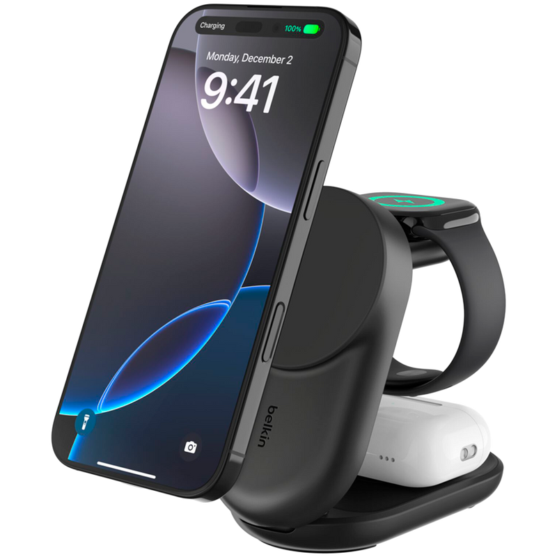 BELKIN 25W Qi2 3-in-1 Foldable Charger Black