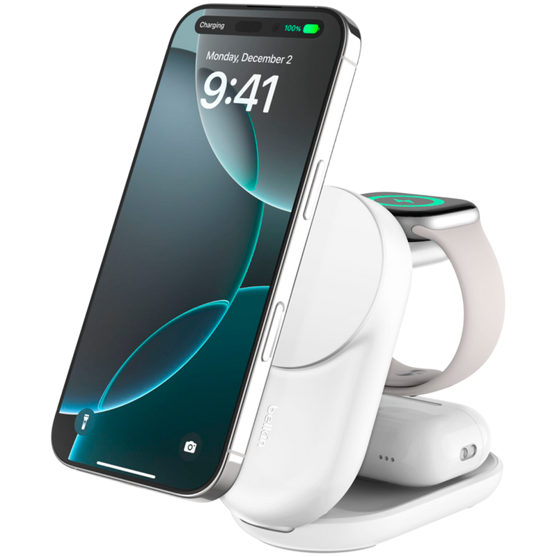 BELKIN 25W Qi2 3-in-1 Foldable Charger White