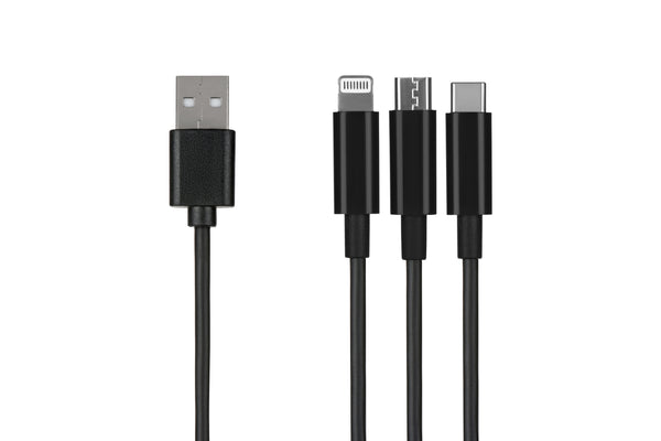 2E 3-in-1 USB → Micro/Lightning/Type-C, 1.2 მ, შავი