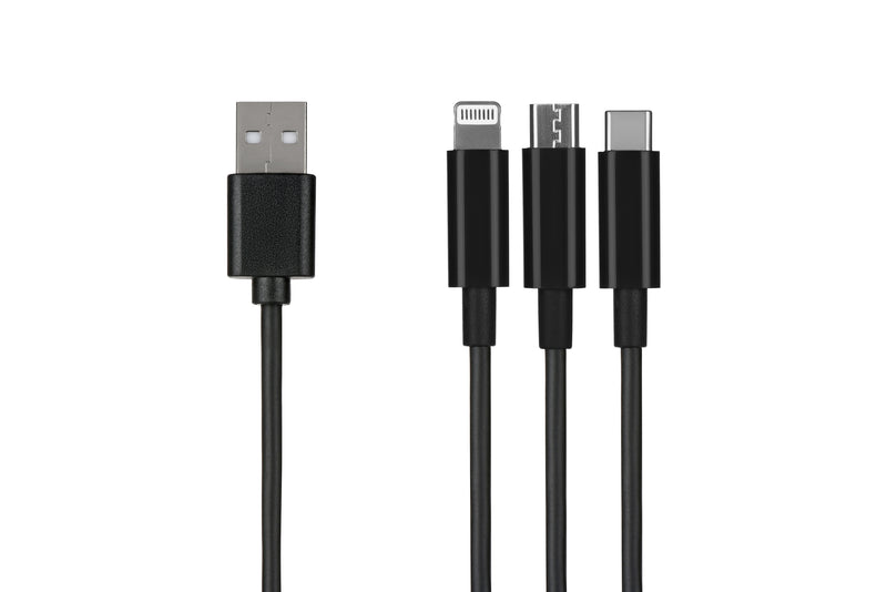 2E 3-in-1 USB → Micro/Lightning/Type-C, 1.2 მ, შავი