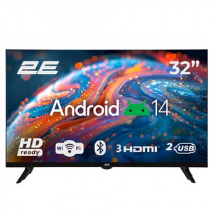 2E 32" HD Smart Android ტელევიზორი — შავი