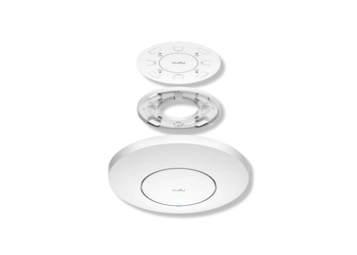 Cudy AP1300 access point mounted on a wall, showing its sleek design and indicator lights for stable wireless connectivity.