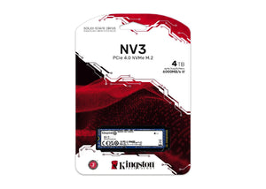 Kingston 4000G NV3 M.2 2280 PCIe 4.0 NVMe SSD showing the sleek black storage device with Kingston branding