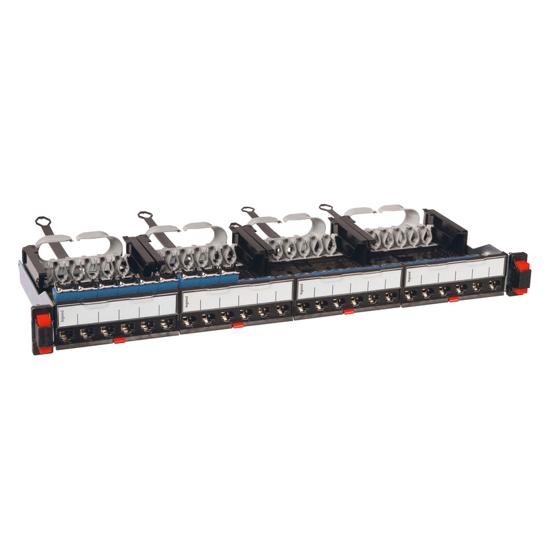 პაჩ-პანელი - Legrand LCS³ 24×RJ45 (Cat 5e/6/6A), კაბელის სამაგრით