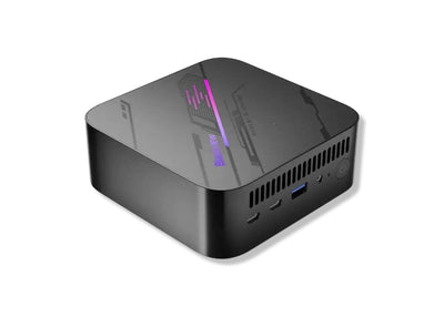 Μίνι υπολογιστής Blackview MP100 Pro με επεξεργαστή i3-1215U σε μαύρο χρώμα, μπροστινή όψη και θύρες USB και HDMI.