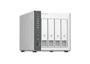 QNAP TS-433-4G 4-bay NAS server with front display and drive bays, shown in the product image.