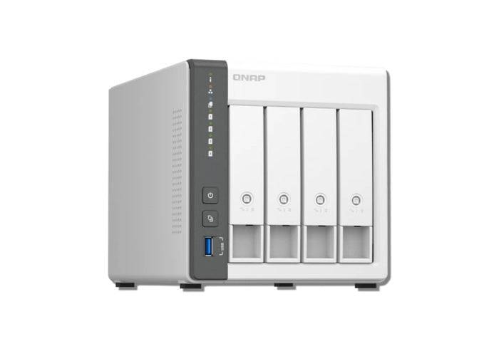 QNAP TS-433-4G 4-bay NAS server with front display and drive bays, shown in the product image.
