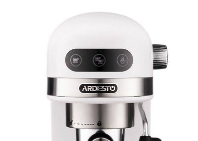 Ardesto YCM-E1500 coffee machine with stainless steel finish and compact design for home brewing.
