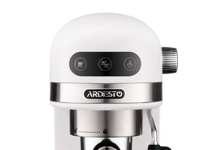 Ardesto YCM-E1500 coffee machine with stainless steel finish and compact design for home brewing.