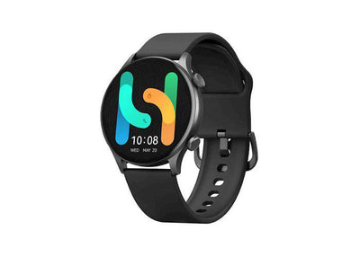 Black Haylou Solar Plus smart watch by Xiaomi with a sleek display and fitness tracking features.