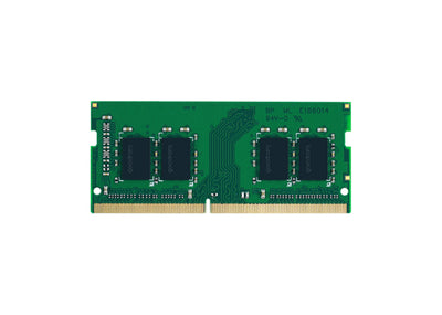 Goodram DDR4 16GB 3200MHz CL22 SODIMM RAM module for laptops, with black PCB and gold connector pins.