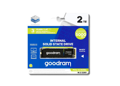 GOODRAM PX600 2000GB PCIe 4x4 M.2 2280 SSD with sleek design and compact size for enhanced storage performance.