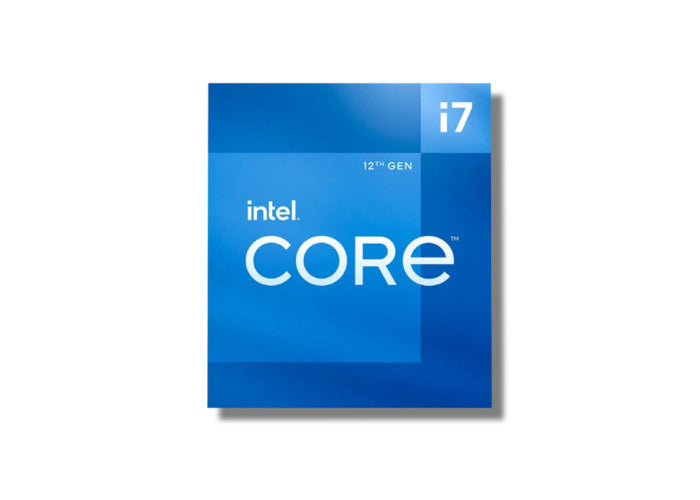 Intel Core i7-12700KF processor with a sleek design, featuring the brand logo and detailed product labeling on the packaging.