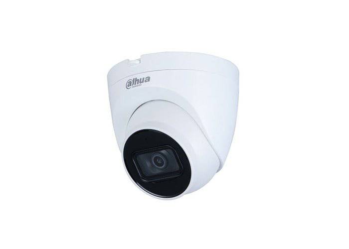 Dahua 2 MP IP camera with black dome design, outdoor security camera with night vision and weatherproof features.