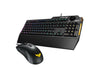 ASUS CB02 TUF Gaming Combo with wired mouse and keyboard, black design, gaming-oriented, with ASUS branding visible.