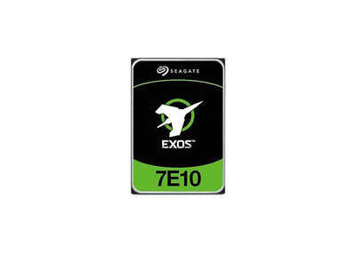 Seagate Exos 7E10 4TB solid hard drive showing black casing and model details for data storage.