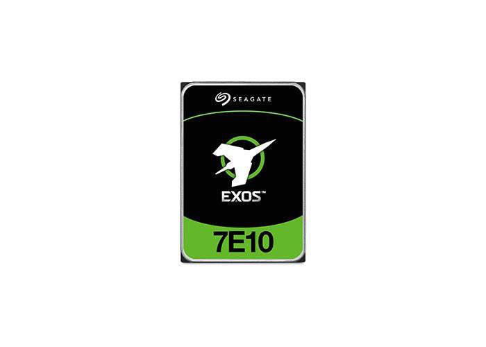 Seagate Exos 7E10 6TB internal hard drive with SATA 3 interface, black rectangular metal disk for data storage.