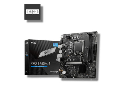 MSI PRO B760M-E motherboard with LGA 1700 socket, DDR4 slots, and Intel B760 chipset, shown in the image.