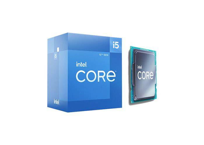 Intel Core i5-12400 processor with a sleek design, featuring multiple pins and branding visible on the processor chip.