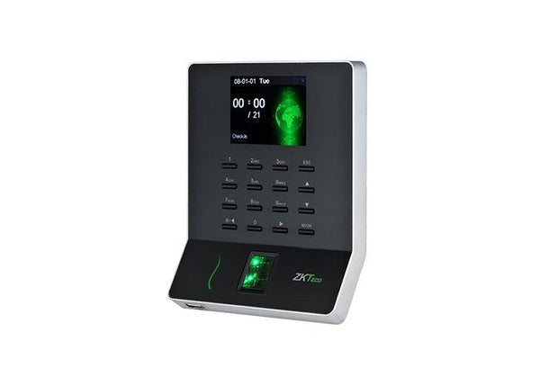 ZKTeco WL20 access control device for work time tracking with digital display and card reader functionality.