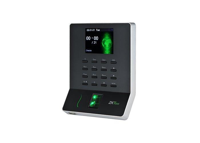 ZKTeco WL20 access control device for work time tracking with digital display and card reader functionality.