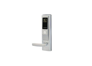 ZKTeco LH3600 RFID hotel electronic lock with keypad and card reader installed on a door for hotel access control.