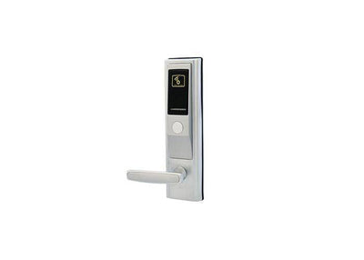 ZKTeco LH3600 RFID hotel electronic lock with keypad and card reader installed on a door for hotel access control.