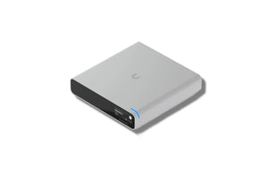 Ubiquiti CloudKey+ SSD network management controller with 1TB storage, featuring sleek design and multiple ports.