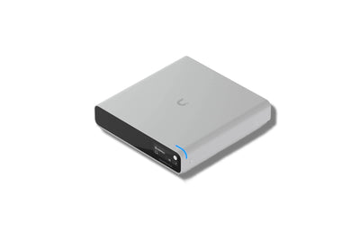 Ubiquiti CloudKey+ SSD network management controller with 1TB storage, featuring sleek design and multiple ports.