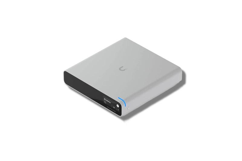 Ubiquiti CloudKey+ SSD network management controller with 1TB storage, featuring sleek design and multiple ports.